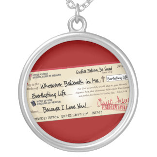 Paid in Full Saved by Jesus Check Silver Plated Necklace