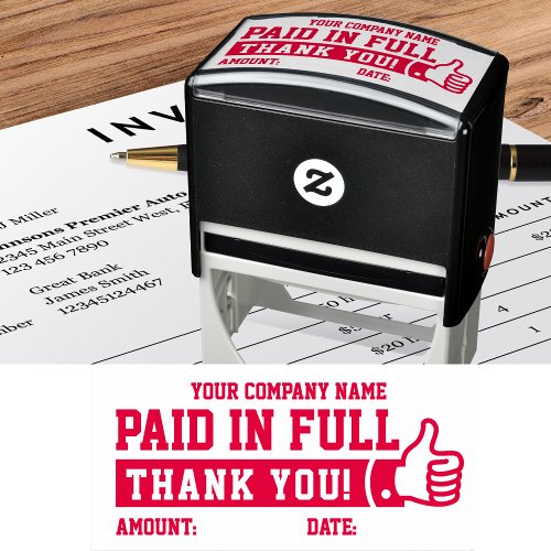 Paid in Full Thumbs up Company Name PERSONALIZED Self_inking Stamp