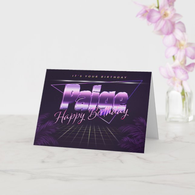 Paige First Name Lila Retro Card Birthday (Orchid)