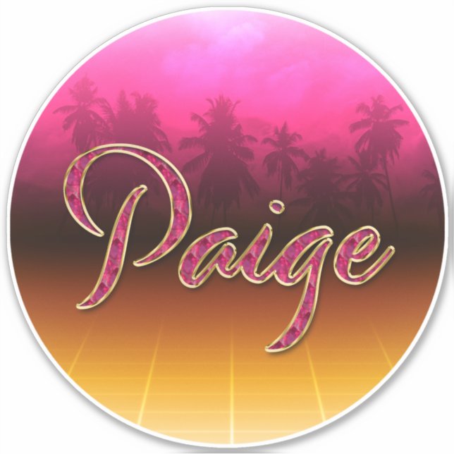 Paige first name name golden pink sticker (Front)