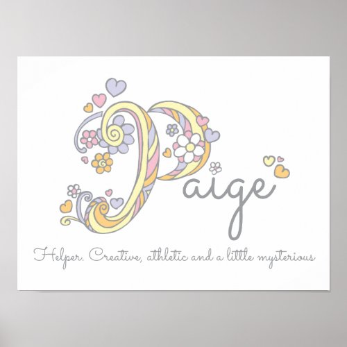 Paige monogram art girls name and meaning poster