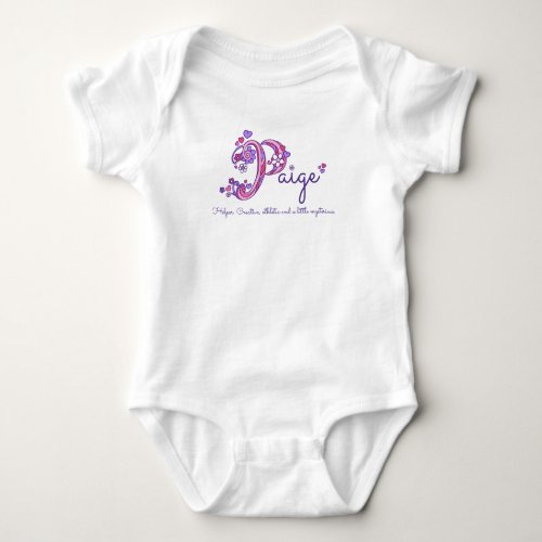 Paige P monogram name meaning hearts baby girl Baby Bodysuit