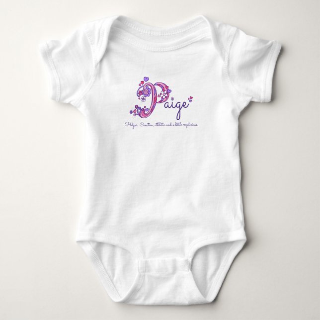 Paige P monogram name meaning hearts baby girl Baby Bodysuit (Front)