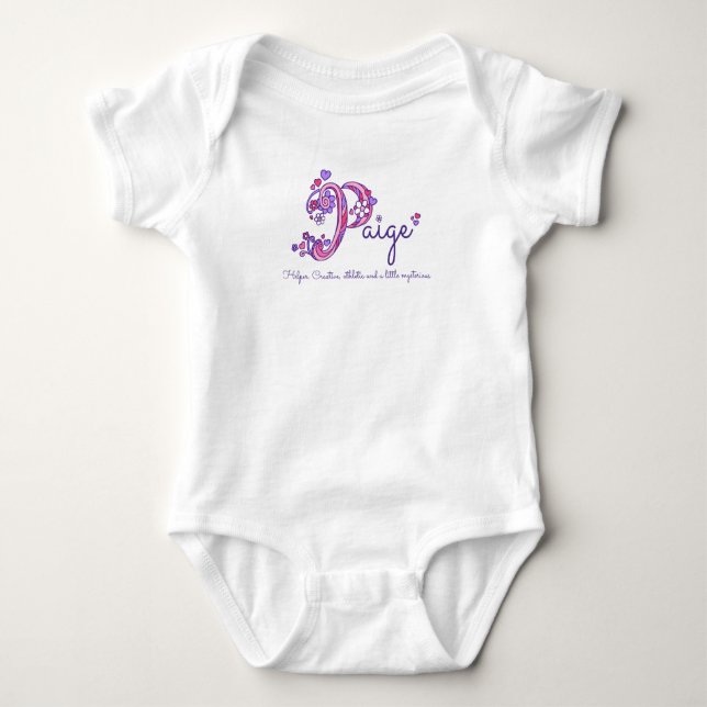Paige P monogram name meaning hearts baby girl Bodysuit (Front)