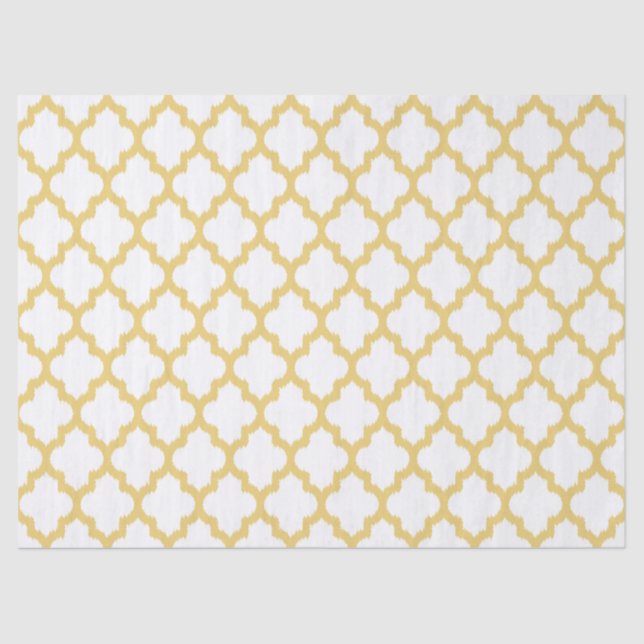 Pail Yellow & White Quatrefoil Ikat Pattern Tissue Paper (Front)