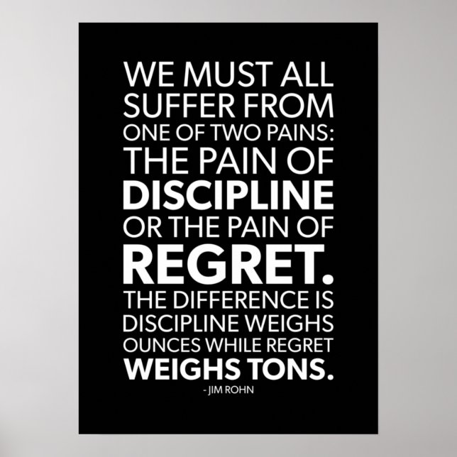 Pain Of Discipline vs Regret - Success Motivation Poster (Front)