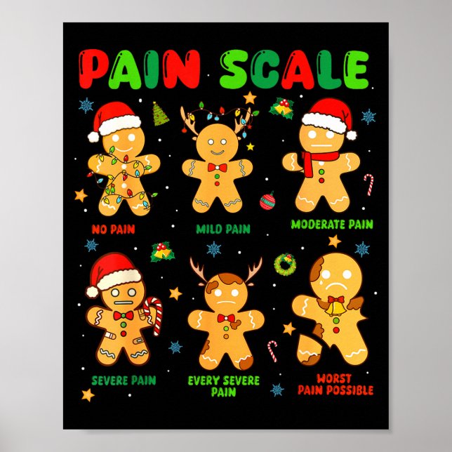 Pain Scale Funny Gingerbread Man Christmas Nurse H Poster (Front)