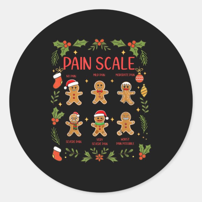 Pain Scale Gingerbread Essment Rn Er Nurse Christm Classic Round Sticker (Front)