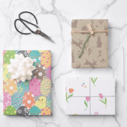 Pained Easter eggs and bunnies, spring tulips Wrapping Paper Sheets