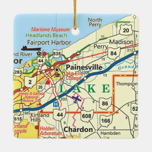 Painesville Ohio Map Ceramic Ornament