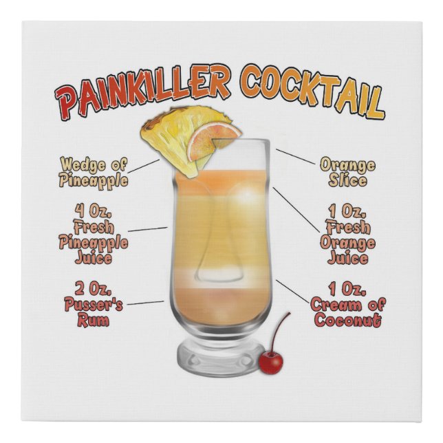 PAINKILLER Cocktail Recipe Art 10"x10" Faux Canvas Print (Front)