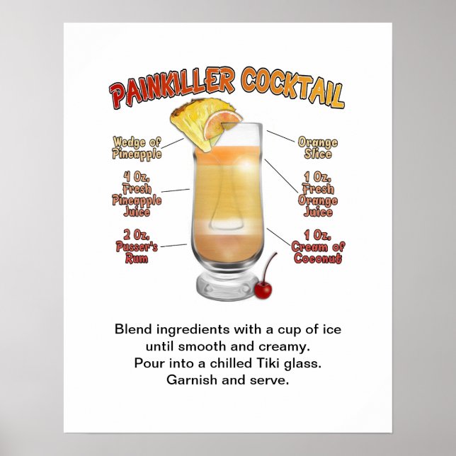 PAINKILLER Cocktail Recipe Art 16"x20" Poster (Front)