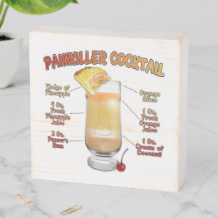 PAINKILLER Cocktail Recipe Art 6"x6" Wooden Box Sign