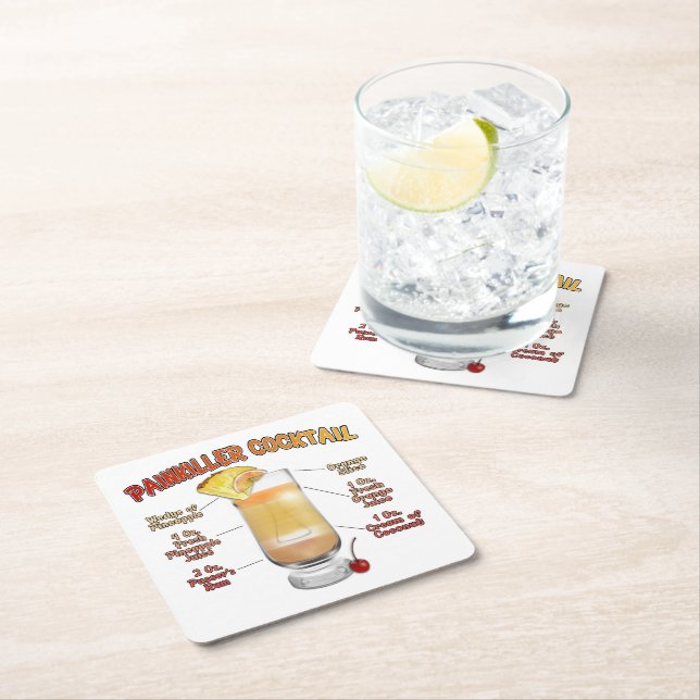 PAINKILLER Cocktail Recipe Art   Square Paper Coaster (Insitu)