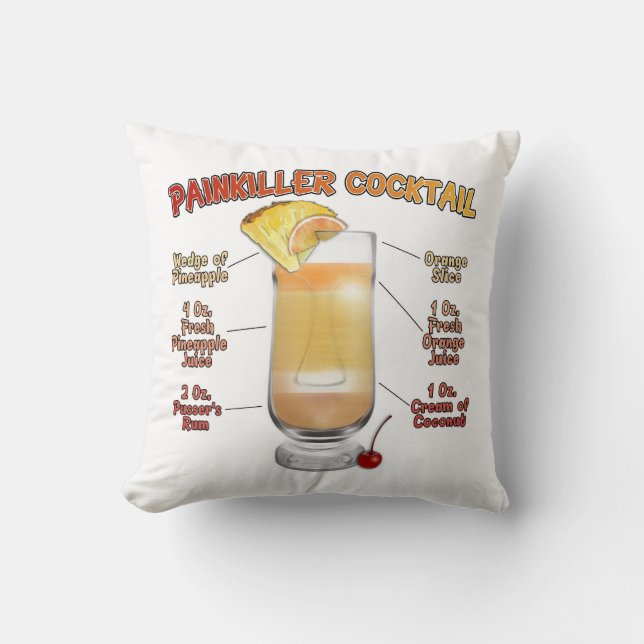 PAINKILLER Cocktail Recipe Art   Throw Pillow (Front)