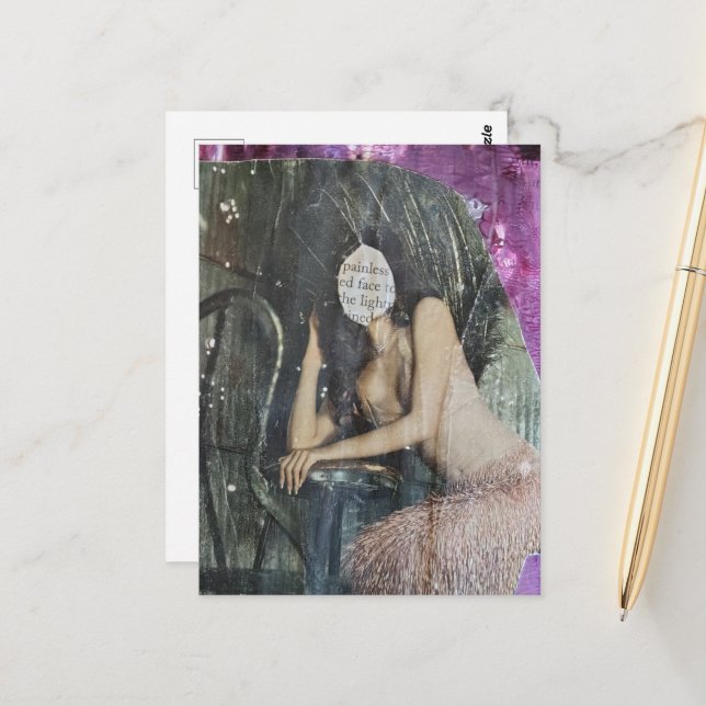 Painless Face Mixed Media Collage Postcard (Front/Back In Situ)