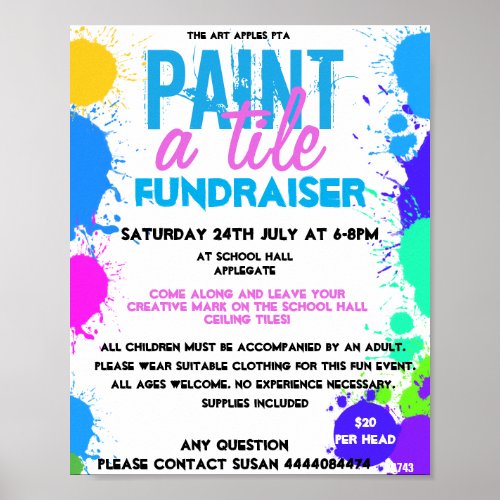 Paint a tile fundraiser PTA PTO Poster