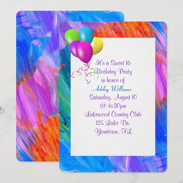Paint Abstract frame for with birthday balloons Invitation (Front/Back)