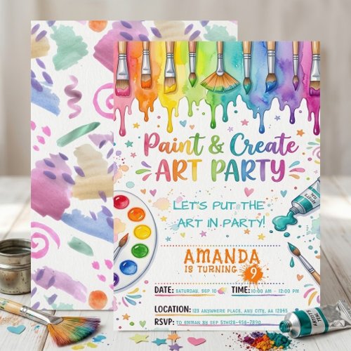 Paint and Create Art Party Watercolor Birthday Invitation