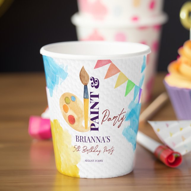 Paint and party art themed party monogrammed paper cups (Creator Uploaded)