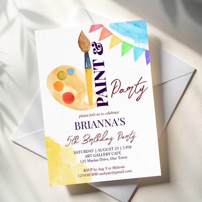 Paint and party art themed party template (Paint and party art themed birthday party invitation template instant download colorful pallet brush)