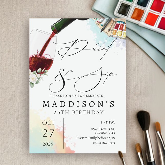 Paint and Sip Adult Birthday Invitation (Paint and Sip Adult Birthday Invitation)