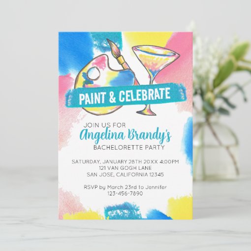 Paint and Sip Bachelorette Party Invitation | Zazzle