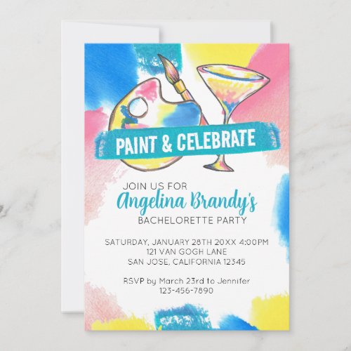Paint and Sip Bachelorette Party Invitation