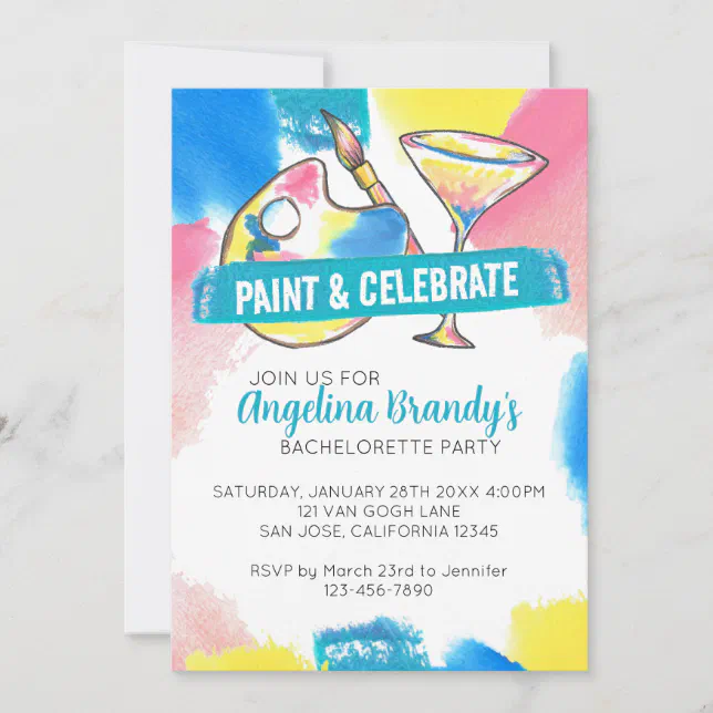 Paint and Sip Bachelorette Party Invitation | Zazzle