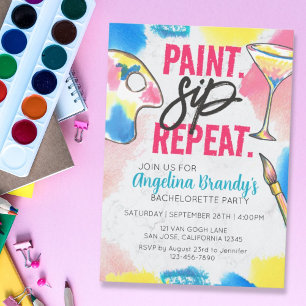 Paint and Sip Bachelorette Wine Party Marble Invitation