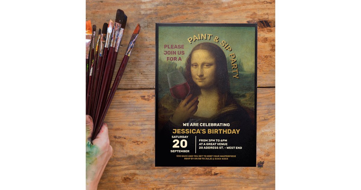 Paint and Sip Birthday Party Invitation | Zazzle