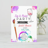 Paint and sip bridal shower party invitation (Standing Front)