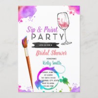Paint and sip bridal shower party invitation