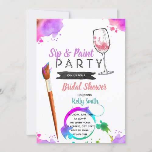 Paint and sip bridal shower party invitation