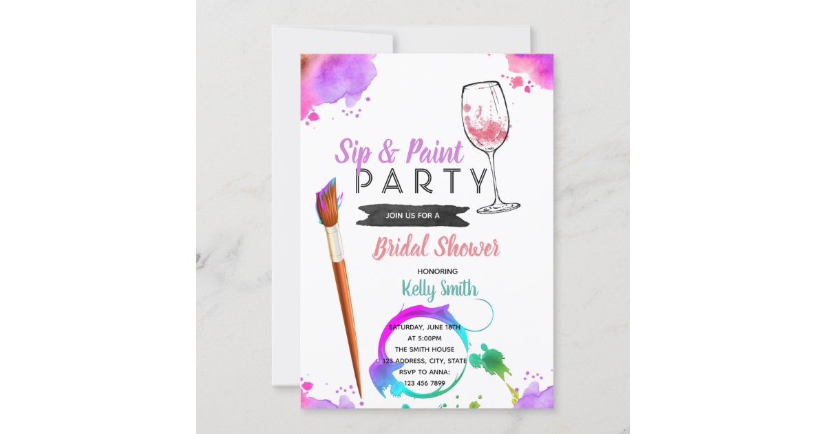 Paint and sip bridal shower party invitation | Zazzle