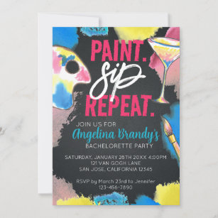 Paint and Sip Chalkboard Bachelorette Art Party Invitation