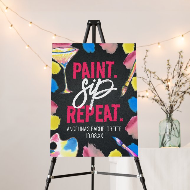 Paint and Sip Chalkboard Bachelorette Party Sign (In Situ (Stand))