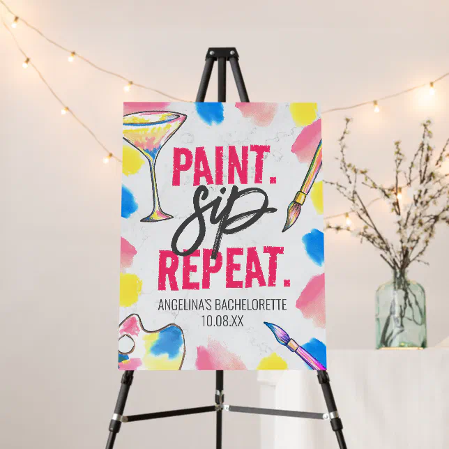 Paint and Sip Marble Bachelorette Party Sign | Zazzle