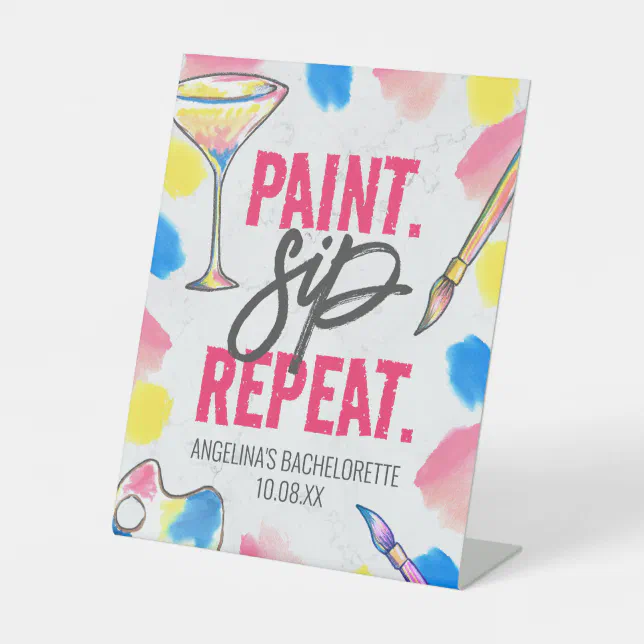 Paint and Sip Marble Bachelorette Party Sign | Zazzle