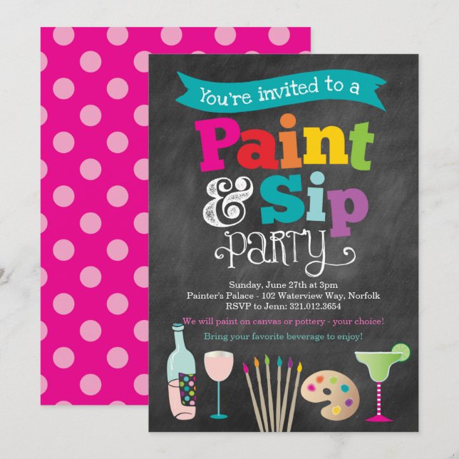 Paint and Sip Painting and Wine Party Invitation (Front/Back)