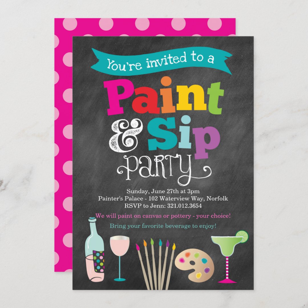 Paint and Sip Painting and Wine Party Invitation | Zazzle