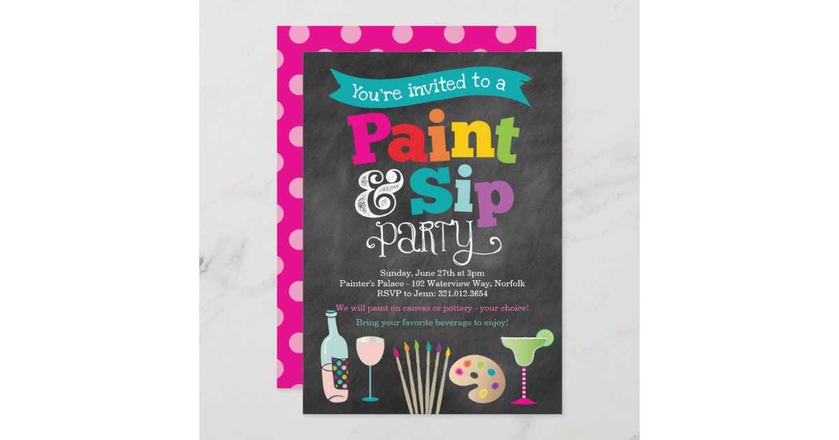 Paint and Sip Painting and Wine Party Invitation Zazzle