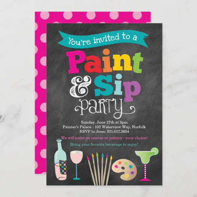 Paint and Sip Painting and Wine Party Invitation | Zazzle