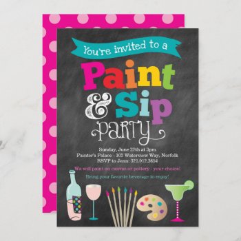 Paint And Sip Painting And Wine Party Invitation by modernmaryella at Zazzle