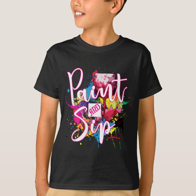 Paint and Sip Party Art Night Wine Canvas Novelty  T-Shirt (Front)