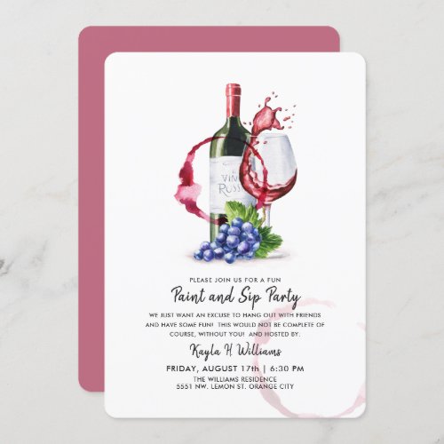 Paint and Sip Party  Invitation