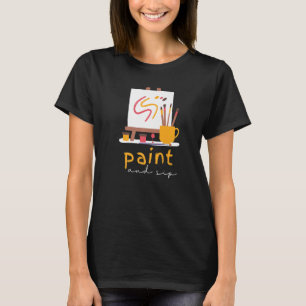 Paint and Sip Party  Wine Drinking Rainbow Paintin T-Shirt