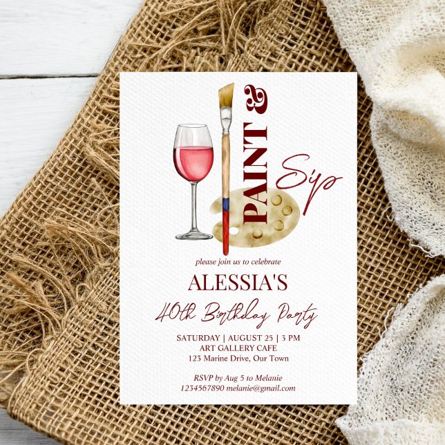 Paint and sip wine and art themed party template (Paint and sip wine and art themed party invitation editable template art painting birthday invite)