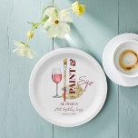 Paint and sip wine and art themed party template paper plates<br><div class="desc">Paint and sip wine and art themed party personalized printed paper plates template ,  brush wine glass and watercolor palette monogram plates  for art painting party</div>