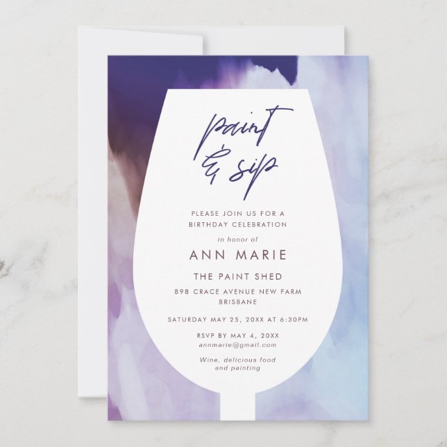 Paint and Sip Wine and Painting Party Invitation (Front)